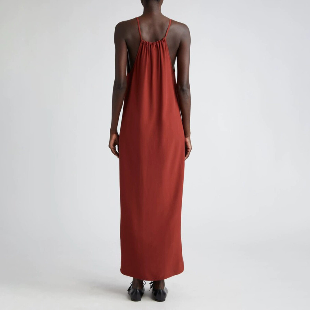 ZARA Minimalist Loose Long Terracotta Pleated Slip Dress - Picture 4 of 5